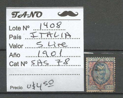 Lote1408 Italia 5 Liras Año 1901 Sas# 78 Vit. Eman.3 1