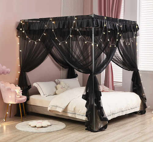Mengersi Cortinas Cama Negras Queen Lujo Real  Decoración El 1