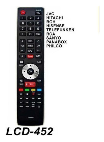 Control Remoto Led Bgh Sanyo/jvc Netflix 13843 Lcd-452 Smart 0