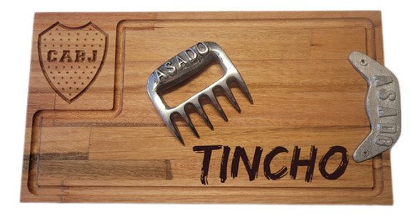 Kit Parrillero Tabla Madera Asado Xeneize Garra Oso Regalo 0