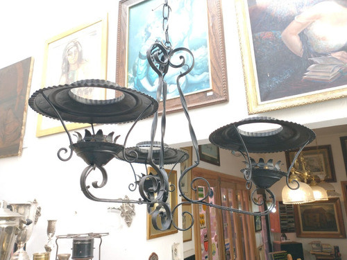 Antigua Araña De Hierro Tres Luces 0