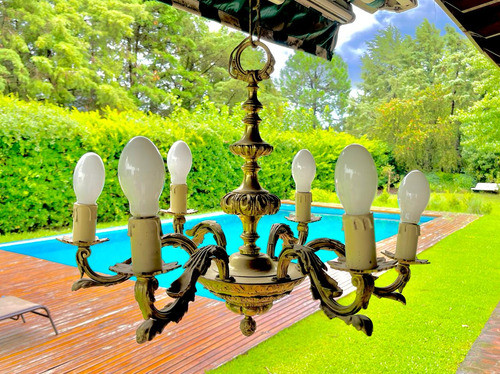 Antigua Araña De Bronce De 6 Luces Maciza Pesada 0