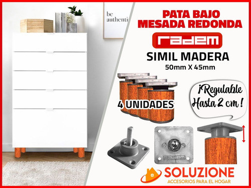 Pata Redonda Simil Madera Regulable 50mm X 4 Unidades 1