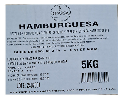 Integral Hamburguesa Crapsa X 5kg - Uso Al 3% 1