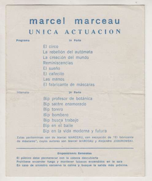 1971 Teatro Solis Programa Mimo Marcel Marceau En Montevideo 1
