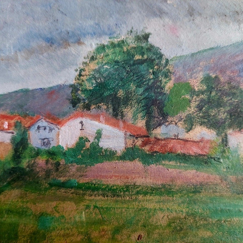 Pintura Oleo Hasparren Francia Vasco Sobre Cartón 22 X 16 Cm 1