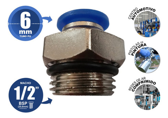 Conector Engate Rápido Rosca 1/2 X 6mm Pneumática 10 Peças 1