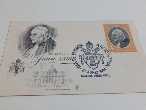 Tarjeta Filatelia Día De Emisión 27/6/64.   Juan Xxiii 0