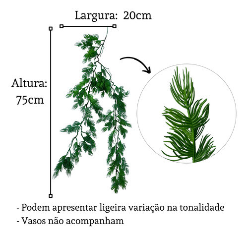 1 Pendente Planta Artificial De Pendurar Luxo Realista 75cm 1