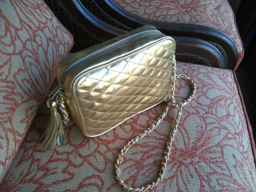 Cartera Bandolera Fiesta Dorado Matelasse Impecable 1 Uso 0