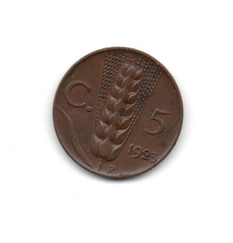 Moneda Italia Reino 5 Centesimi Año 1923 Km#59 Vittorio Eman 0