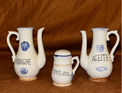 Aceitera Vinagrero Pimentero Porcelana Antigua Impecable 0