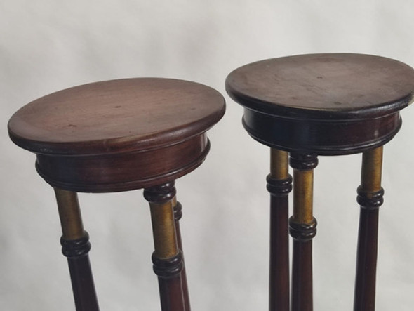 Antiguos Pedestales Lote X2 Madera Vintage Viejo 1