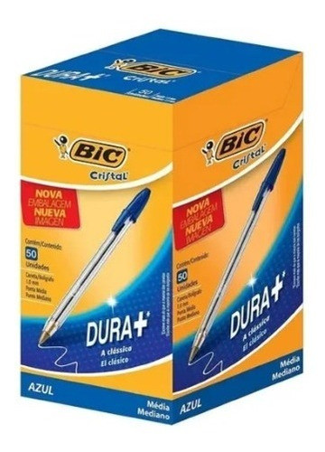 Caneta Esferografica Bic Cristal Dura+ 1.0mm Azul / 50un 0
