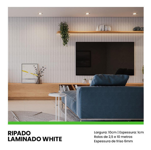 Painel Ripado Laminado Eva 10cm Largura Cor Branco Linha 0