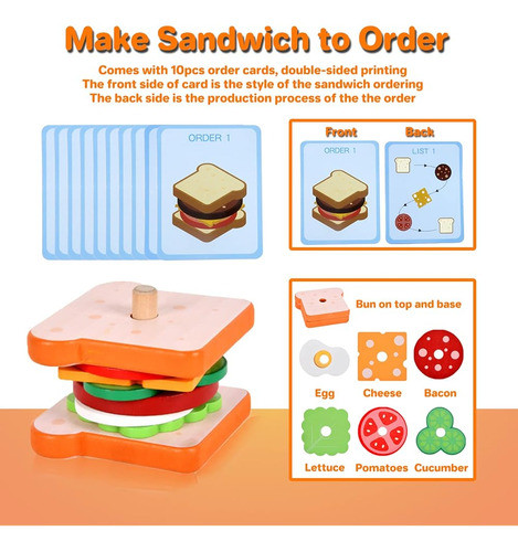 Juguetes De Apilamiento De Sándwiches De Madera, Juguetes Mo 1