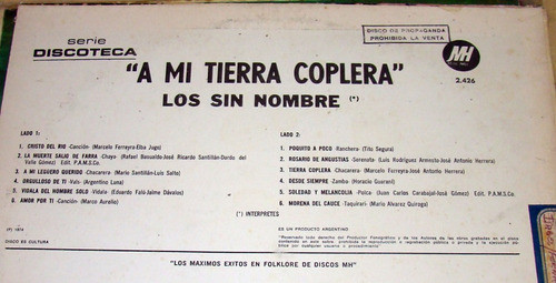 Los Sin Nombre A Mi Tierra Coplera Lp Argentino Promo Kktus 1