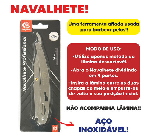 Navalhete Aço Inox Profissional Navalha Barba Barbeiro 1