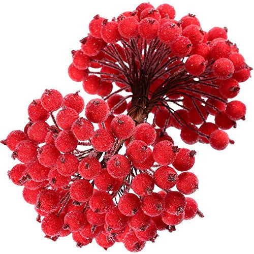 Bayas Artificiales 12mm 400u Frosted Rojo 1
