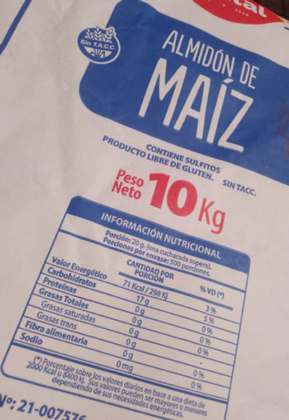 Fecula De Maiz 10 Kgs. Glutal Sin Tacc Almidon 1