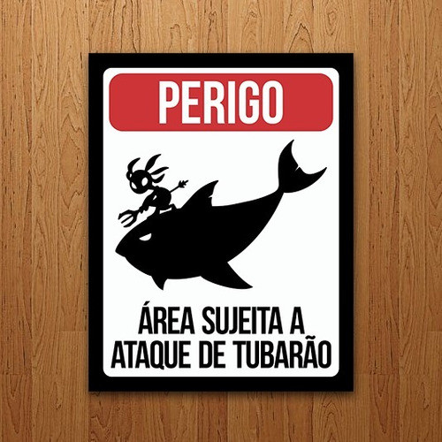 Placa Decorativa Gamer Perigo Área Sujeita Ataque De Tubarão 0