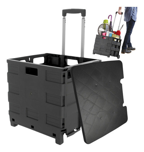 Carrinho Dobravel Multiuso Preto Com Tampa Retratil 0