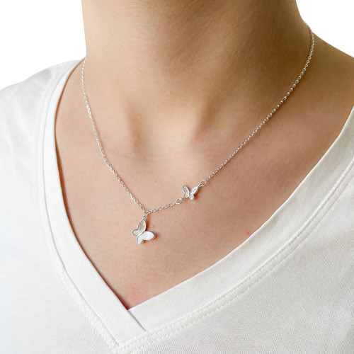 Collar De Plata 925 Dijes De Mariposas Con Nacar Y Cubic 0