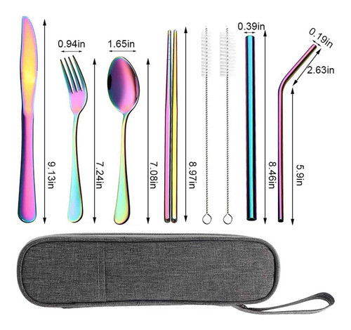 Utensilios De Viaje Portátil De Acero Inoxidable, 8 Piezas 1