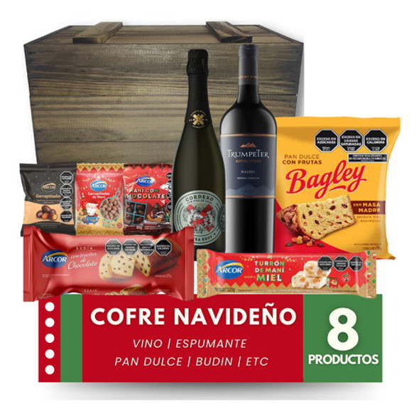 Caja Navideña Cofre Madera Vino Espumante Regalo Empresarial 0