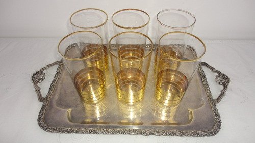 Finos Vasos Altos Antiguos Bandas En Oro Para Servir Miralos 1