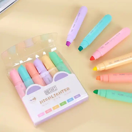 Pack 6 Resaltadores Flúor Kawai Estuche Transparente Utiles 1