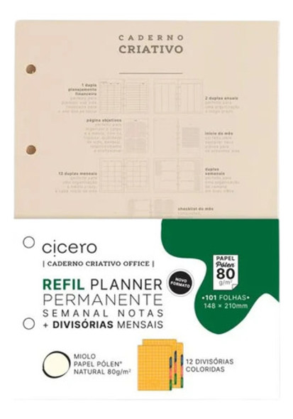 Refil Planner Semanal  A5 Polen C/ Divisórias 99fls Cicero 0