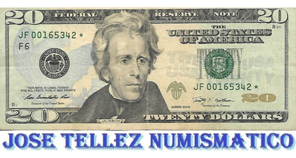 Estados Unidos 20 Dolares Reposicion Año 2009 Mb Palermo 0