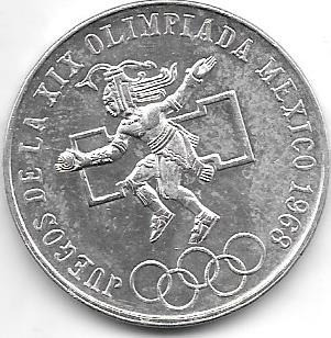 Moneda Mejico Plata Año 1968 Olimpiada Tamaño Grande 0