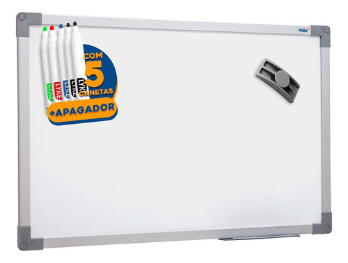 Lousa Quadro Branco 70x50 Soft Alumínio + 5 Caneta Apagador 0