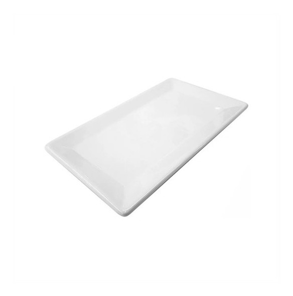 Fuente Plana Bandeja Rectangular Servir Ceramica Blanca 0