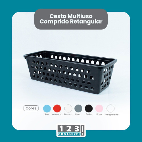 Kit 10 Cestos Multiuso Comprido Retangular Preto 28x11x8 Cm 1