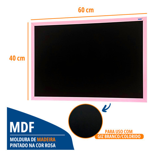 Lousa Quadro Preto 60x40cm Moldura Mdf Soft Rosa Stalo 1