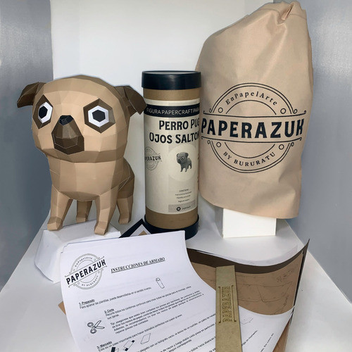 Figura Perro Pug Papercraft Kit Para Armar 1