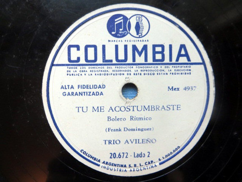 Trio Avileño Columbia 20.672 Disco De Pasta 1