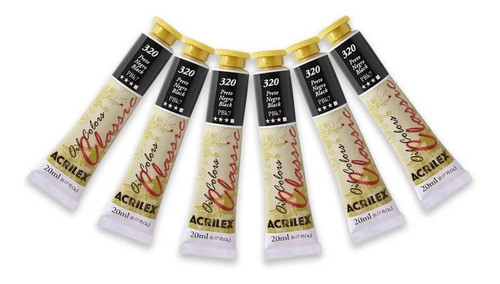 Kit 6x Tinta Oil Colors 20ml Preto 320 Acrilex 0