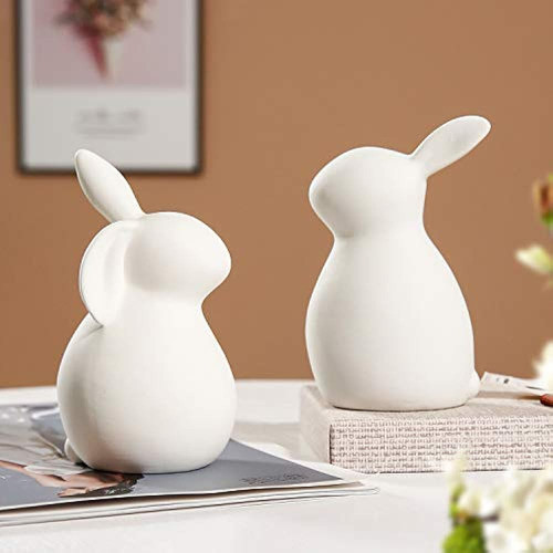 Conejo Blanco De Cerámica, Conejo De Decoraciones Navideñas, 1