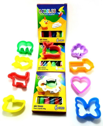 15 Massinhas + 15 Caixas De Mini Giz +  15 Bolhas +30 Moldes 0