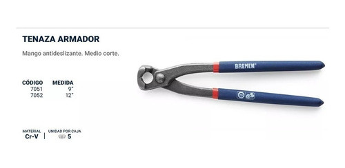 Tenaza Armador 230 Mm 9 PuLG Medio Corte Bremen® 7051 1
