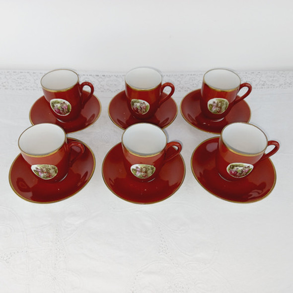 Taza Cafe Porcelana Alemana Antigua Con Escena Damas Mirala 1