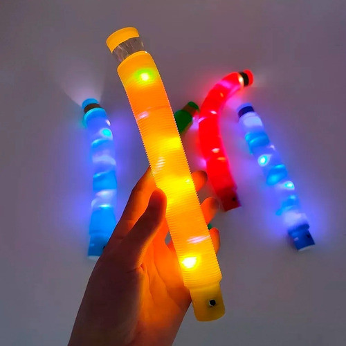Pack X 6 Pop Tubos Juguete Fidget Gusano Led Rgb Fiesta 1