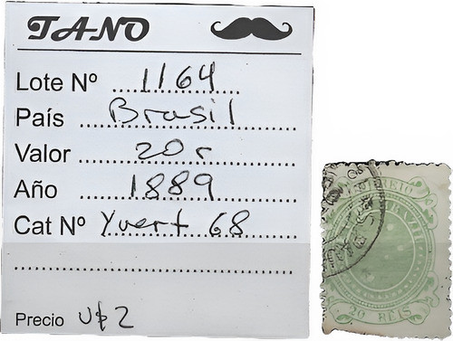 Lote1164 Brasil 20 Reis Año 1889 Yvert# 68 0