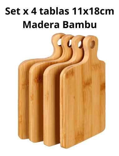 Set X 4 Tablas Bambú Rectangular 11x18x1 Cm 1