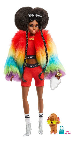 Muñeca Barbie Extra #1 Afro-puffs In Shaggy Rainbow Coat 1
