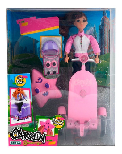 Muñeca Carolin Morocha Con Scooter Rosa Original Ditoys 0